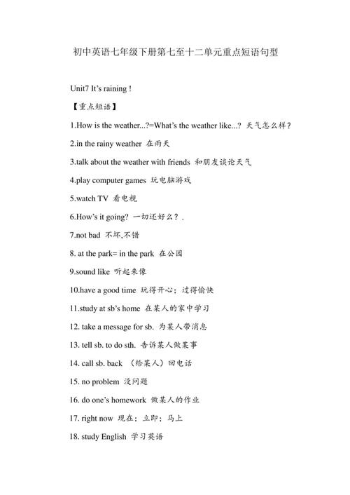 七年级下册七单元句型有哪些重点？