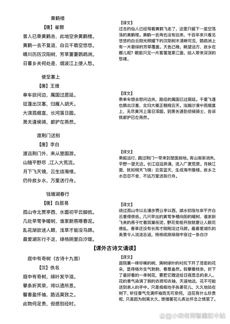 语文八上人教版古诗词有哪些重点篇目?