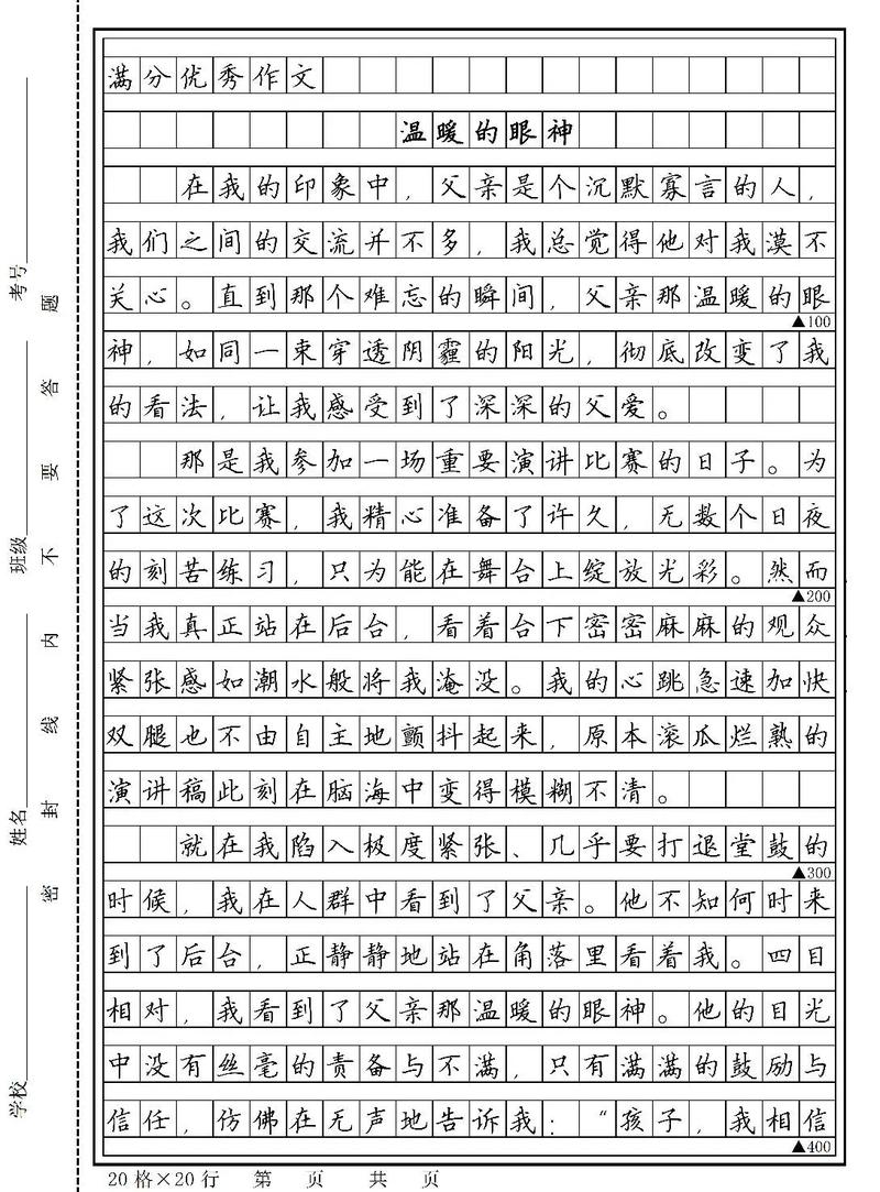 温暖类中考满分作文