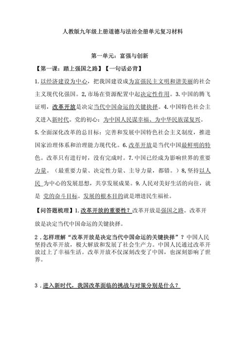 人教版九年级思品复习