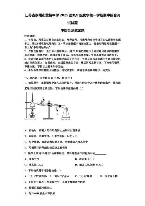 苏教版九年级化学试卷