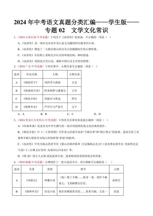 七年级文学常识选择题，考点有哪些？