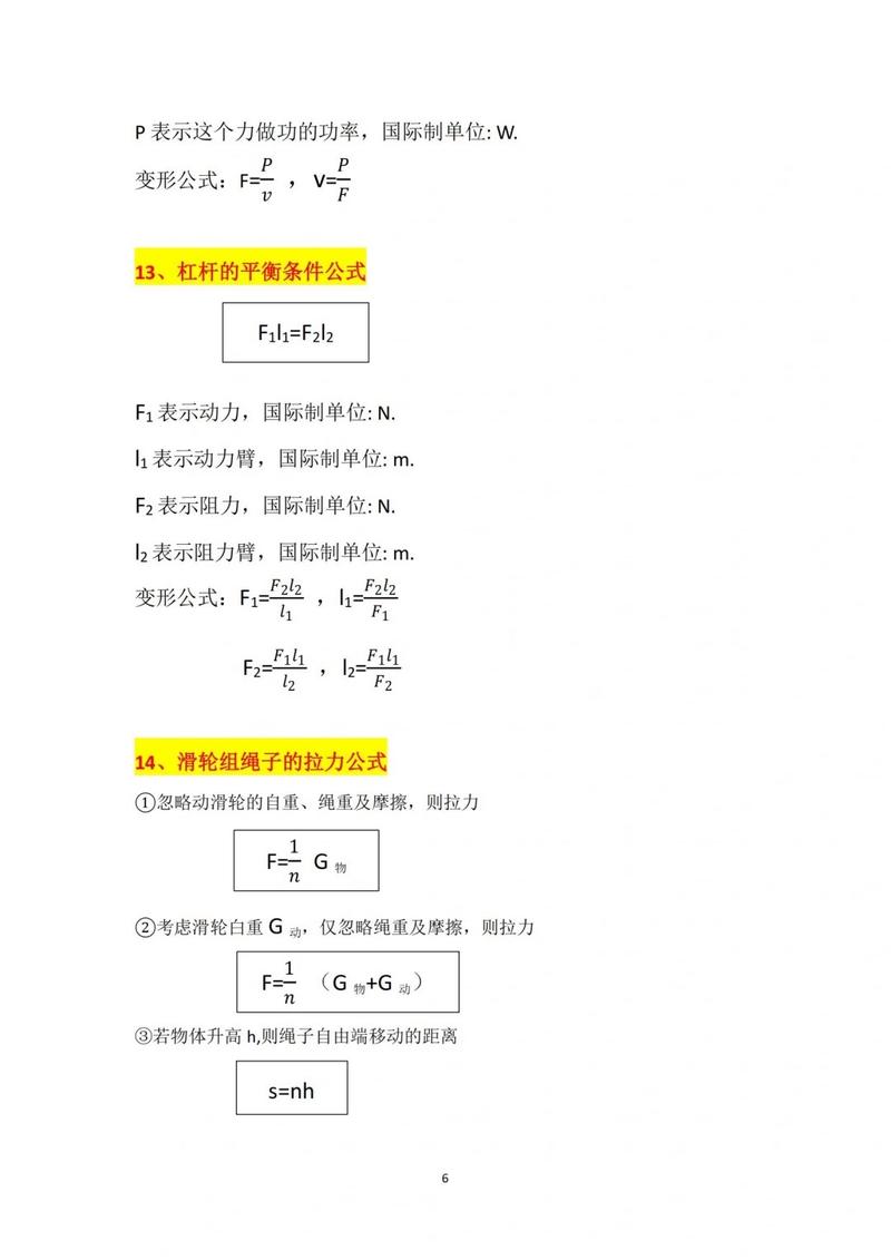 八年级物理公式人教版有哪些必背考点？