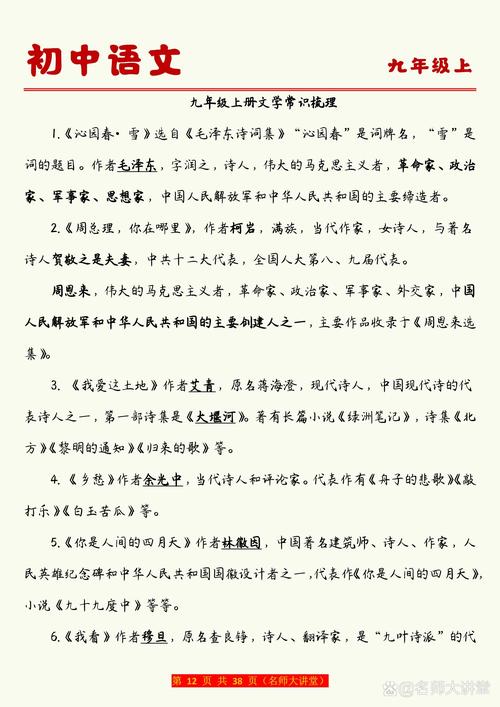 苏教版九年级文学常识重点有哪些?