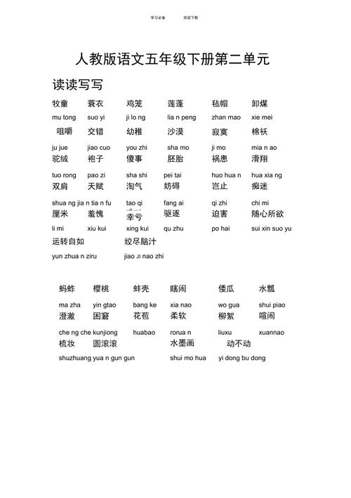 五年级下册词语盘点一有哪些重点词语?