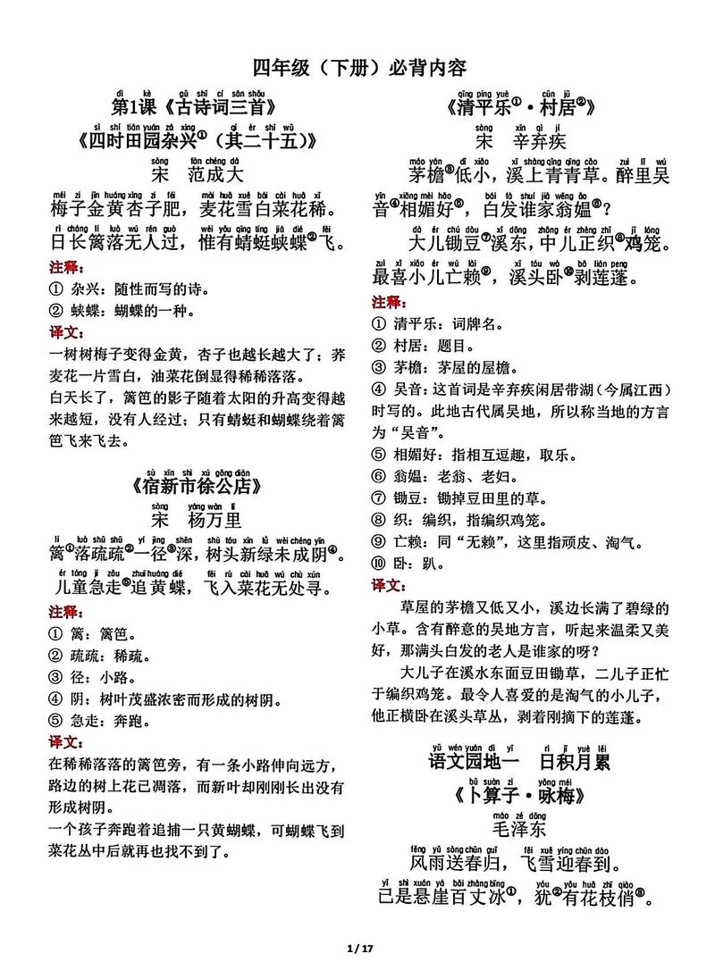 初四语文下册课外古诗有哪些重点？