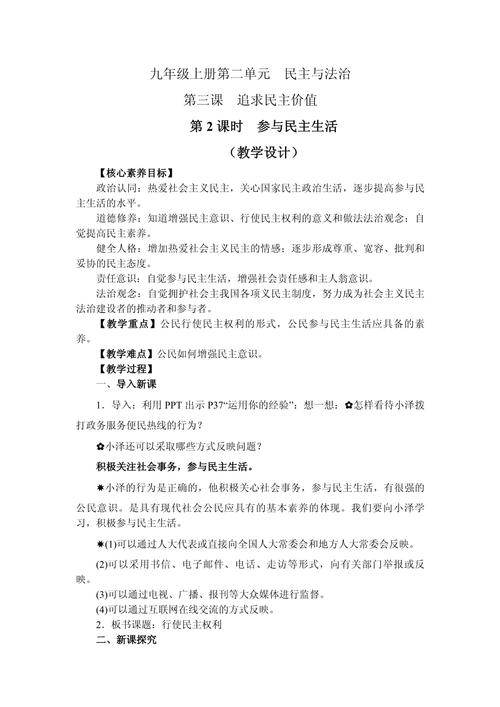 九年级政治人教版教案