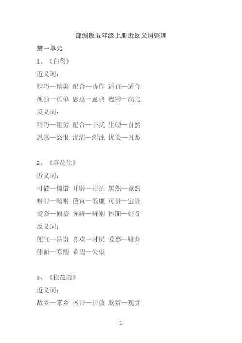 五年级语文上册近义词有哪些？
