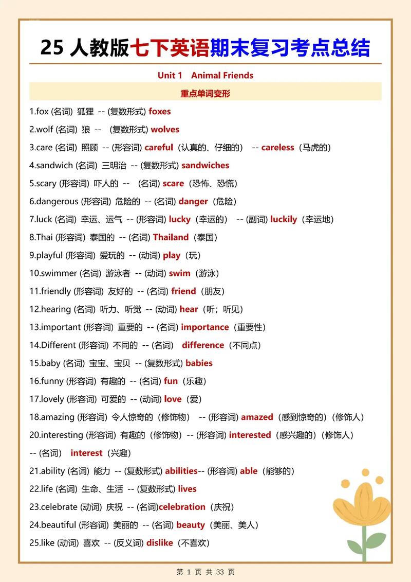 人教版七年级英语重点有哪些？