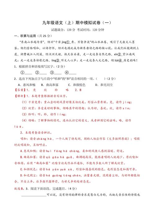 九年级语文苏教版试卷含哪些重点考点？