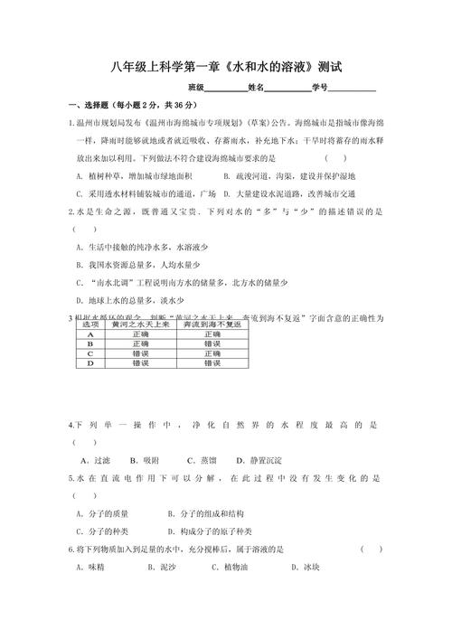 八年级上册科学第一章核心知识有哪些？