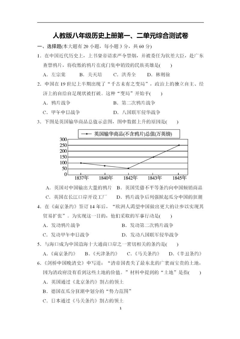 八年级历史单元测重点难点有哪些？