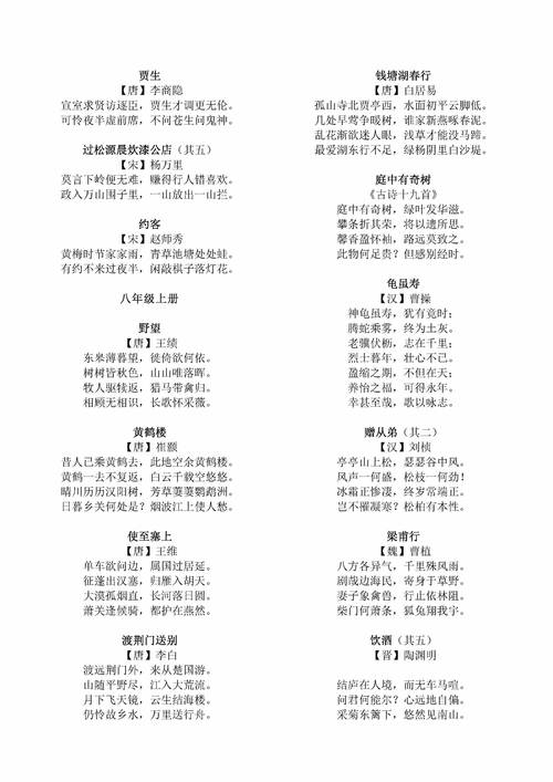 一到九年级古诗有哪些？