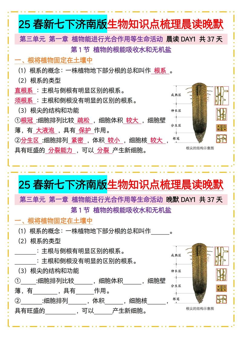 济南版七年级下册生物