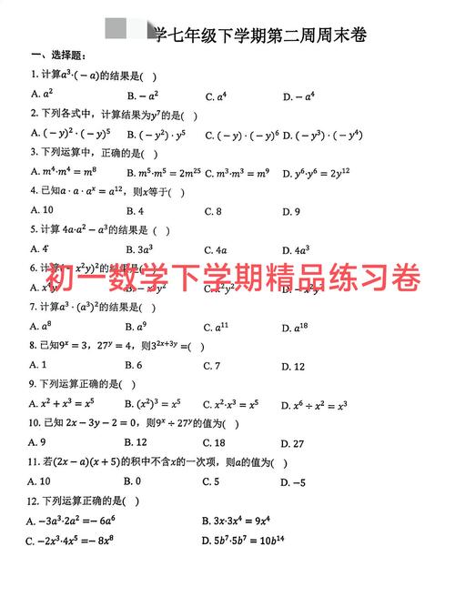 七年级下册第一章数学学什么？