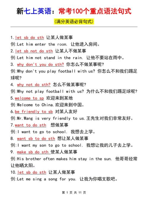 七年级上册英语句子有哪些重点？