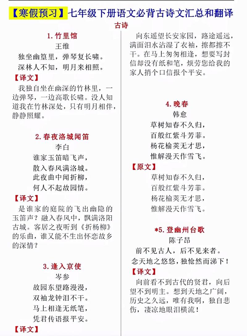 七年级语文人教版古诗有哪些重点？