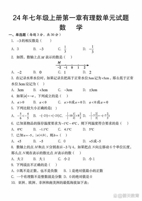 七年级数学上册测试题重点难点是什么？