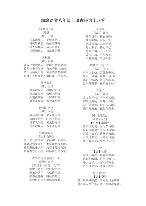人教版八上课外古诗词有哪些？