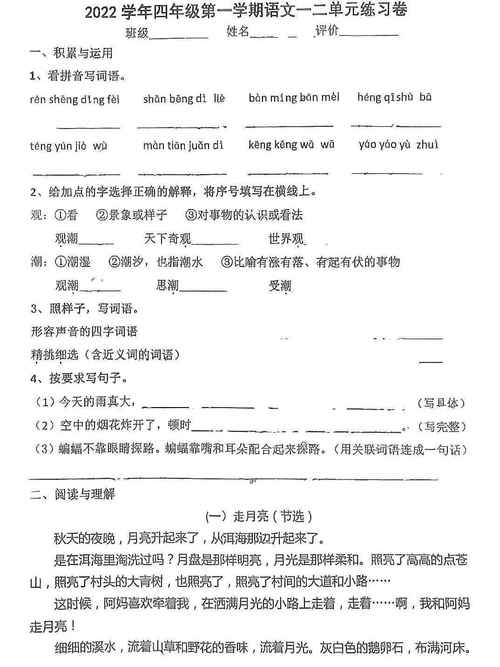 四年级上册语文练习题有哪些重点题型?