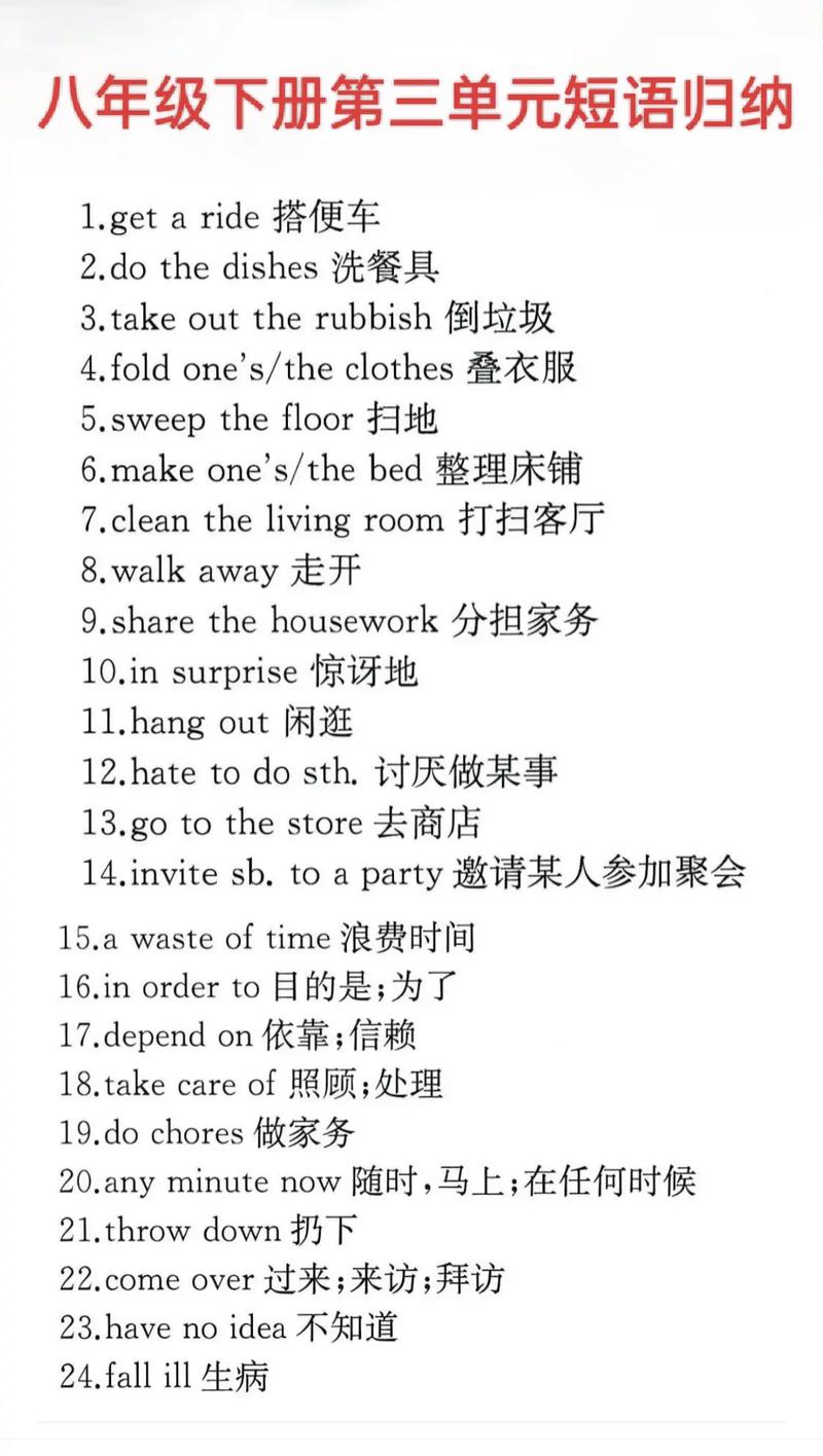 八年级下册英语 短语