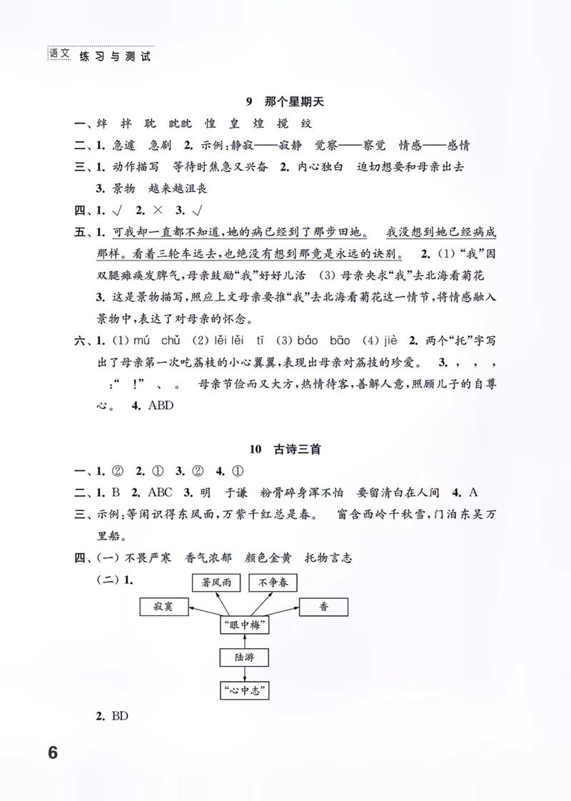 六年级古诗复习题答案是否准确？