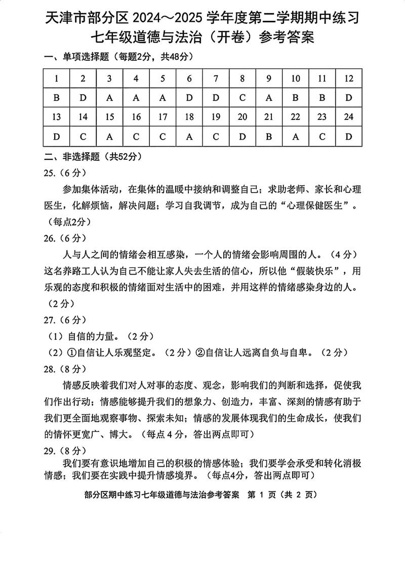 七年级下册测试卷答案哪里找？