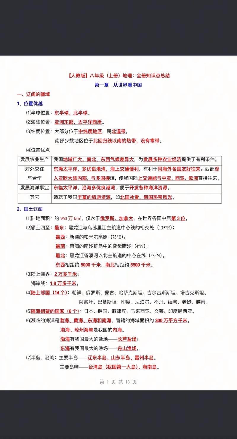 八年级地理会考知识点有哪些重点？