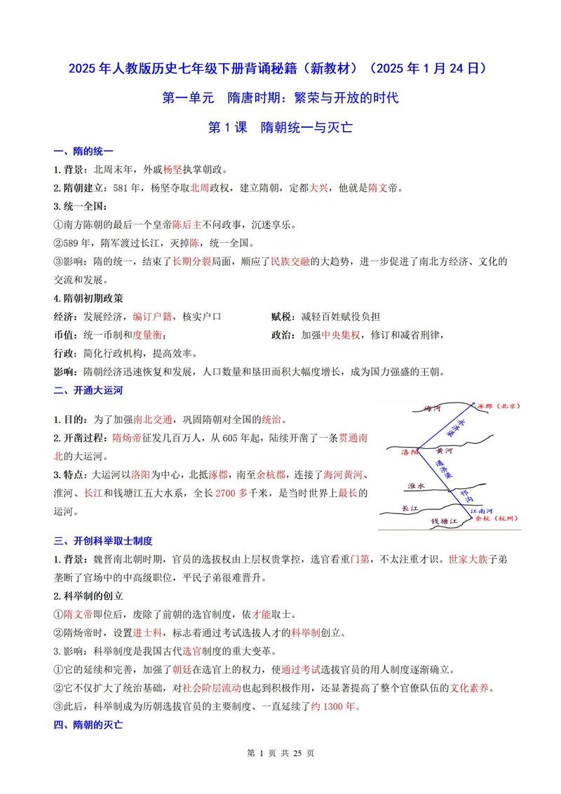 七年级人教版历史下册有哪些重点内容？