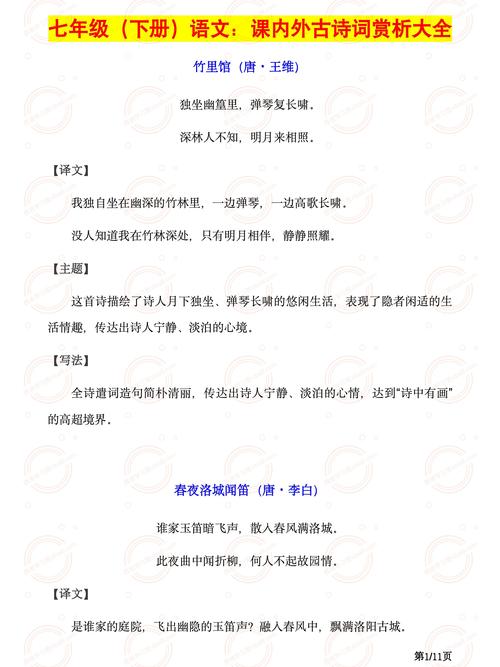 七年级下册语文书古诗有哪些？