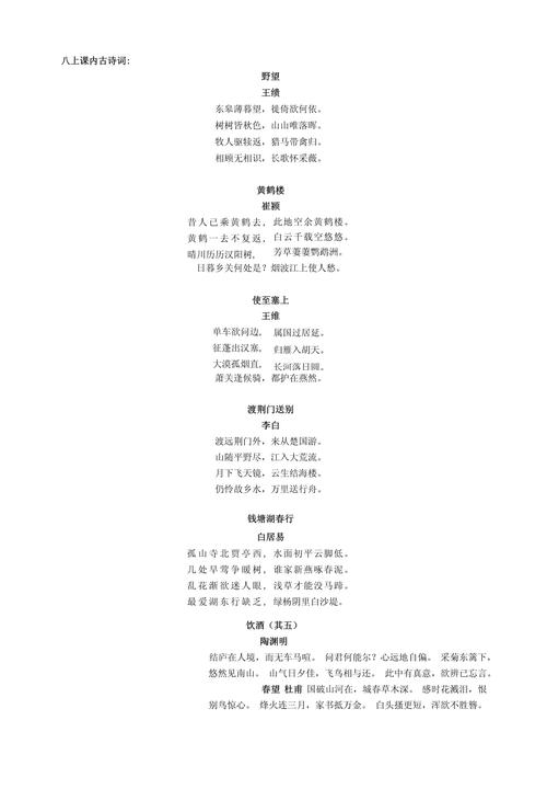 苏教八年级古诗有哪些必背篇目？