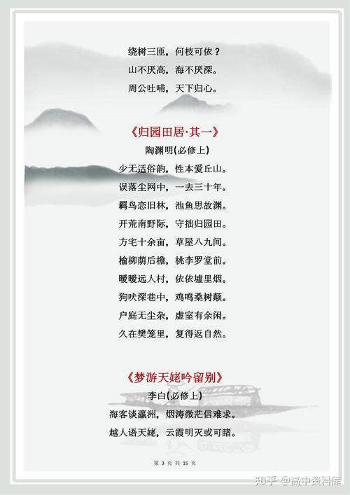 人教高一必背古诗词有哪些篇目？