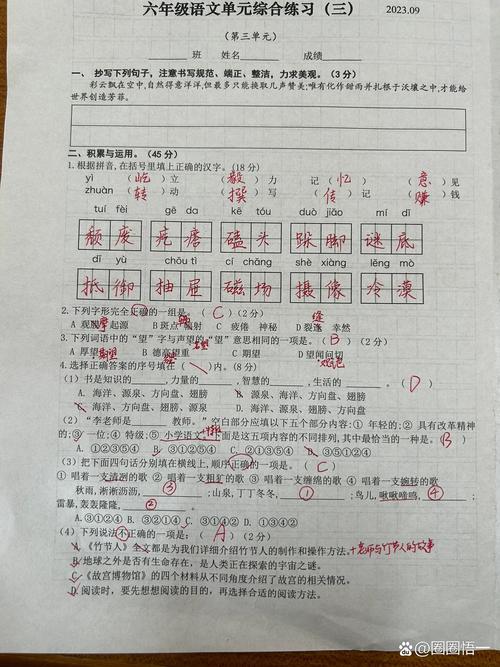 六年级上册考试卷语文