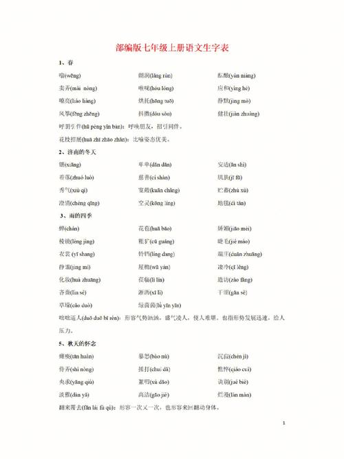 七年级生字词拼音有哪些？