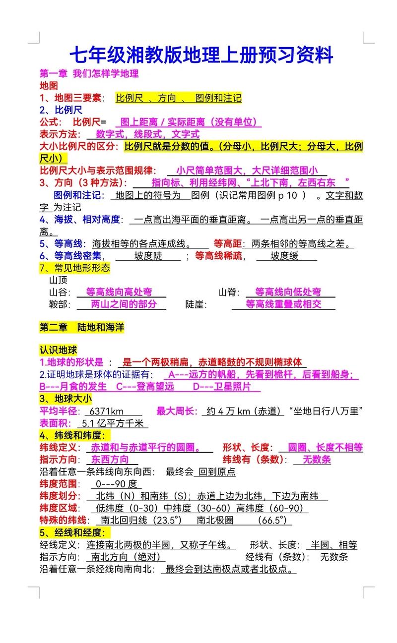 七年级上地理复习提纲
