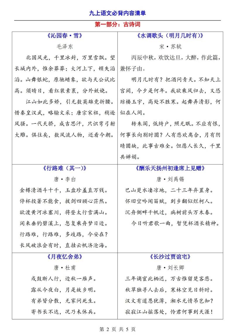 9年级课外必背古诗有哪些？