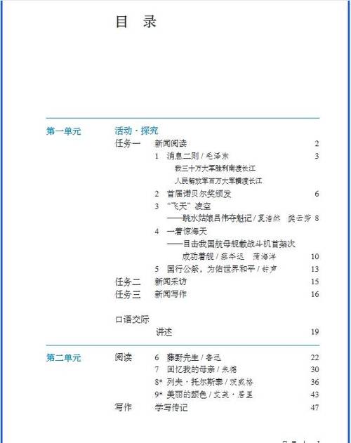 语文版八年级上册目录