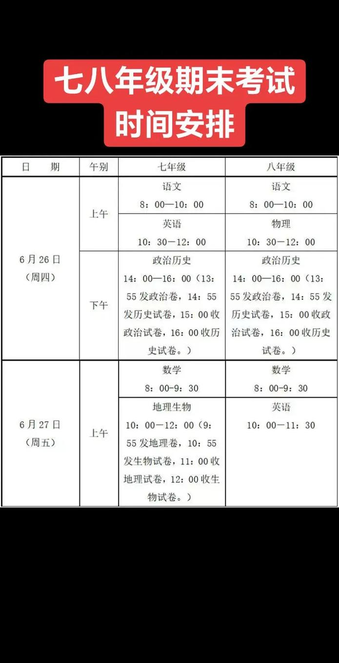 八年级期末考试何时开始?