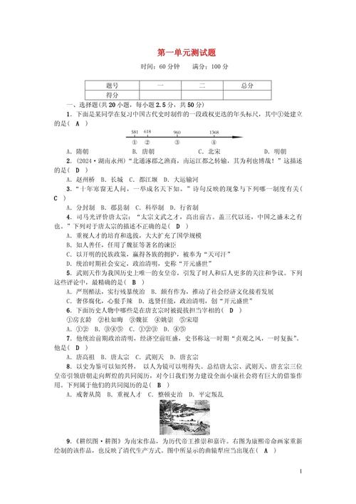 七年级下册历史检测题含哪些重点考点？