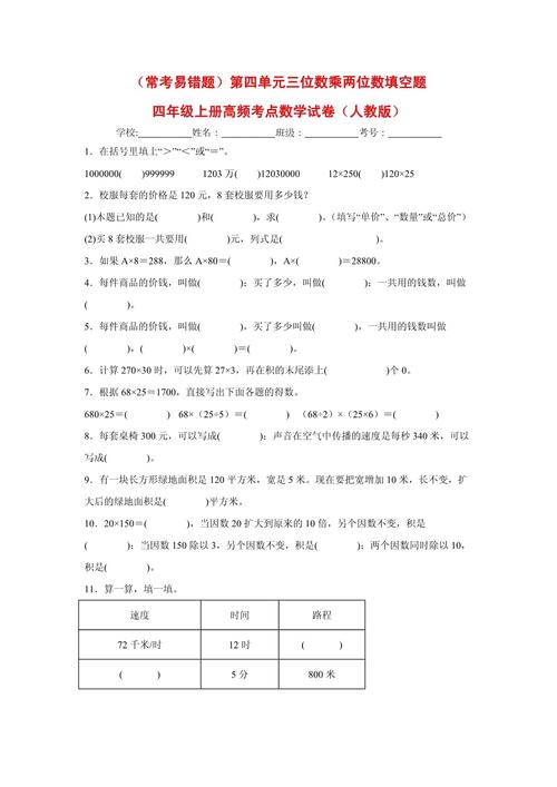小学四年级数学填空题有哪些易错点？