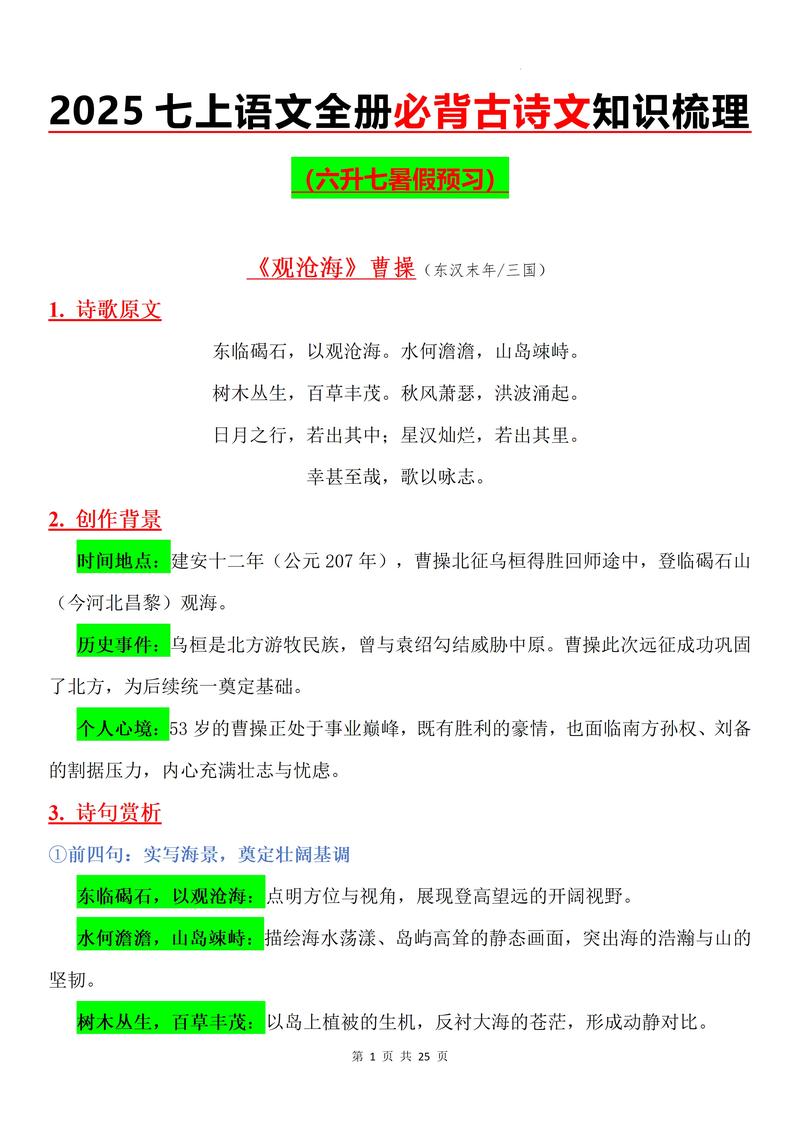 初一上册重点古诗词