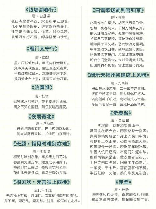 中招必考古诗文篇目