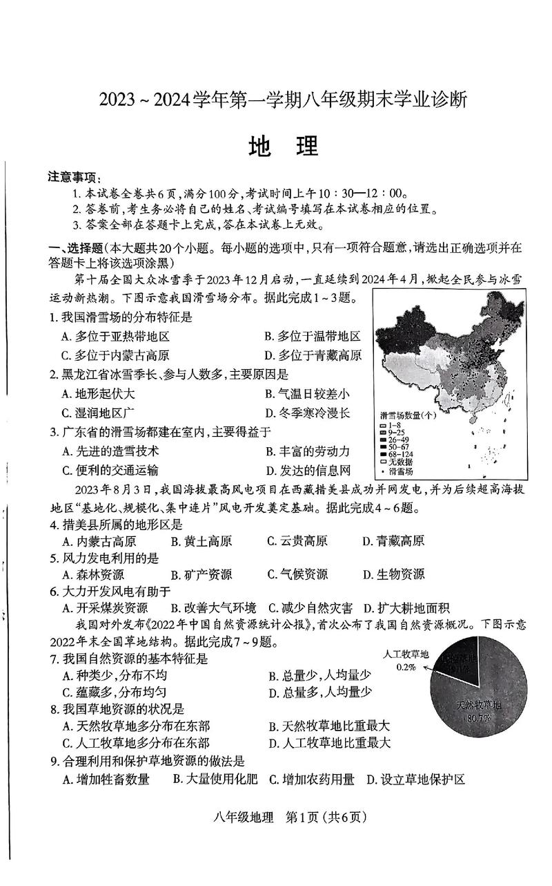 八年级上册地理测试题重点难点是什么？