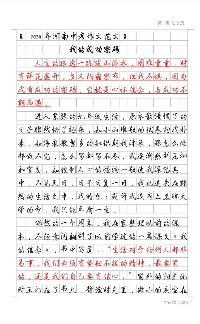 中考满分作文河南