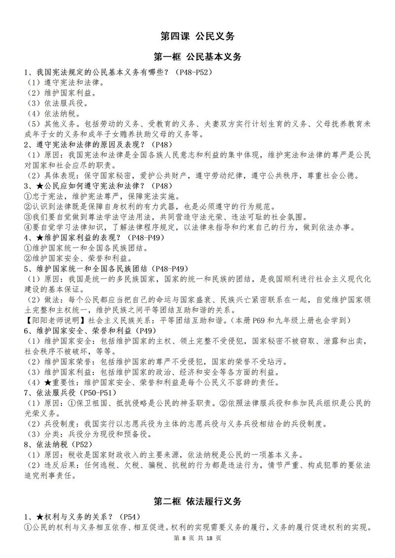 8年级下册政治核心考点有哪些?