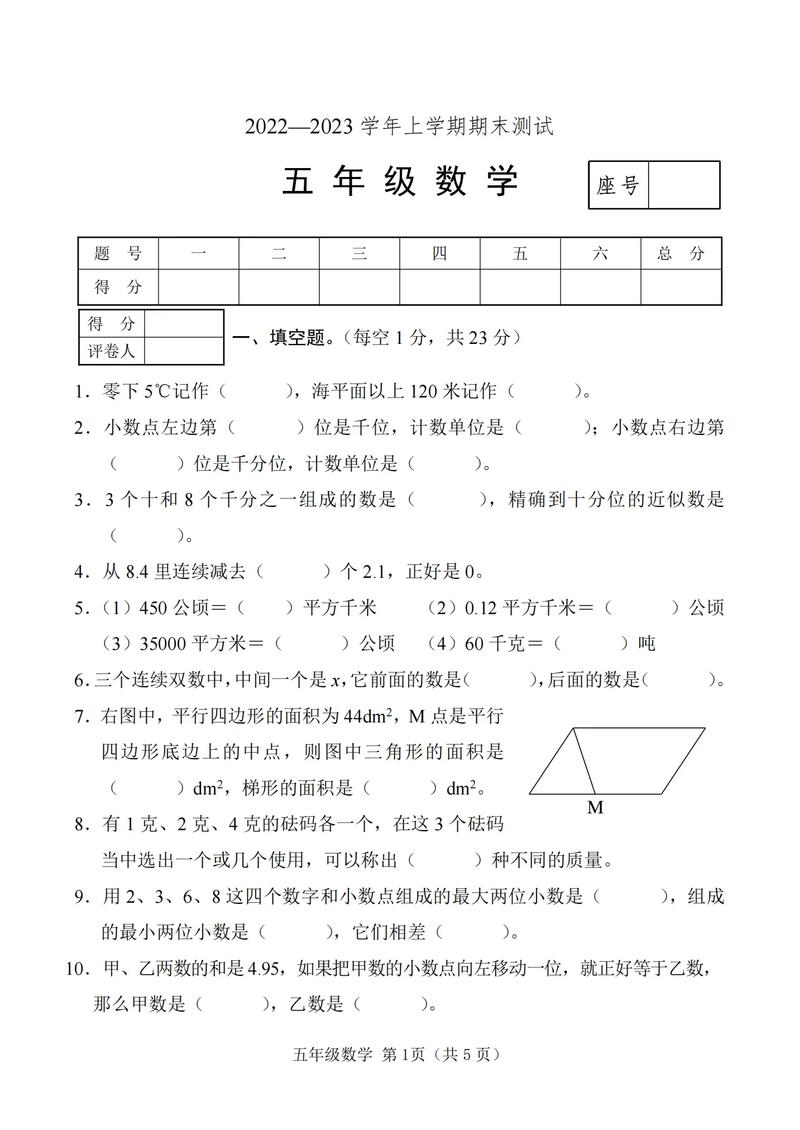 五年级数学期末考试题难度如何？