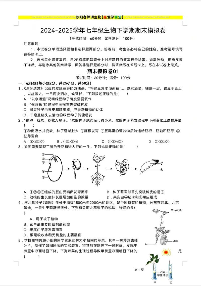 七年级下册生物必考题有哪些高频考点?
