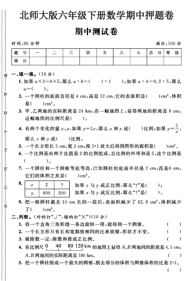 六年级数学期中考试卷难点在哪？