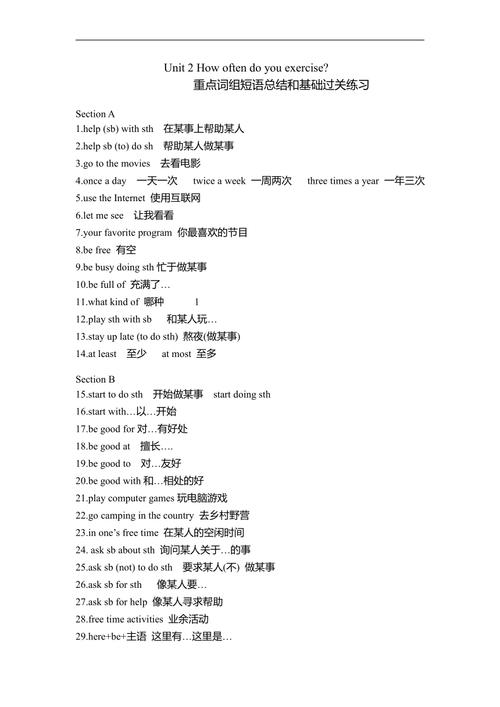 九年级英语二单元短语